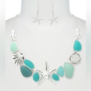 🌿Silver and Turquoise Sea-Inspired Necklace and Earring Set